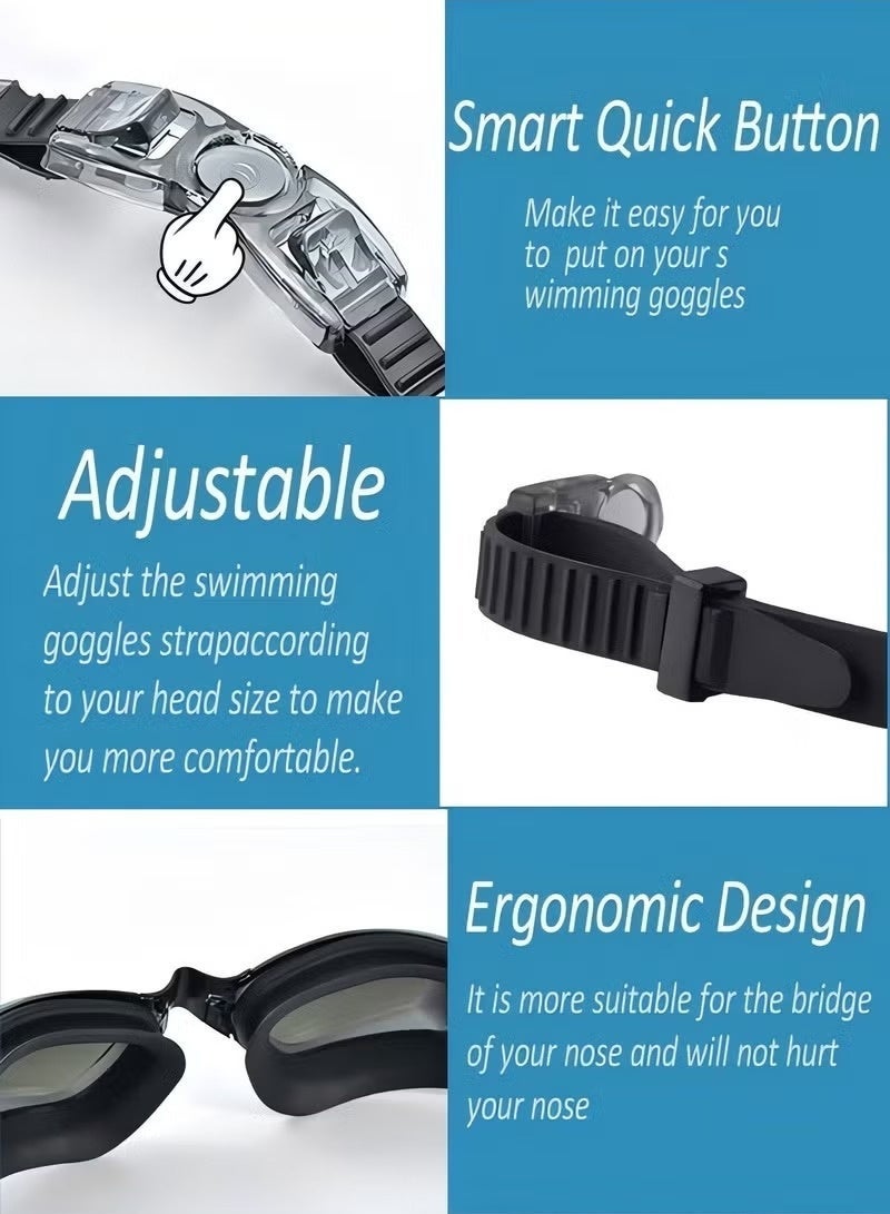 O2. 5 in 1 Anti-fog Swimming Goggles - Swimming Goggles Set with Swimming Cap, Ear Plugs, Nose Clip, Leak-proof Swimming Goggles - Waterproof Swimming Goggles, Effectively Block UV Rays - Suitable for Men, Women - Image 5